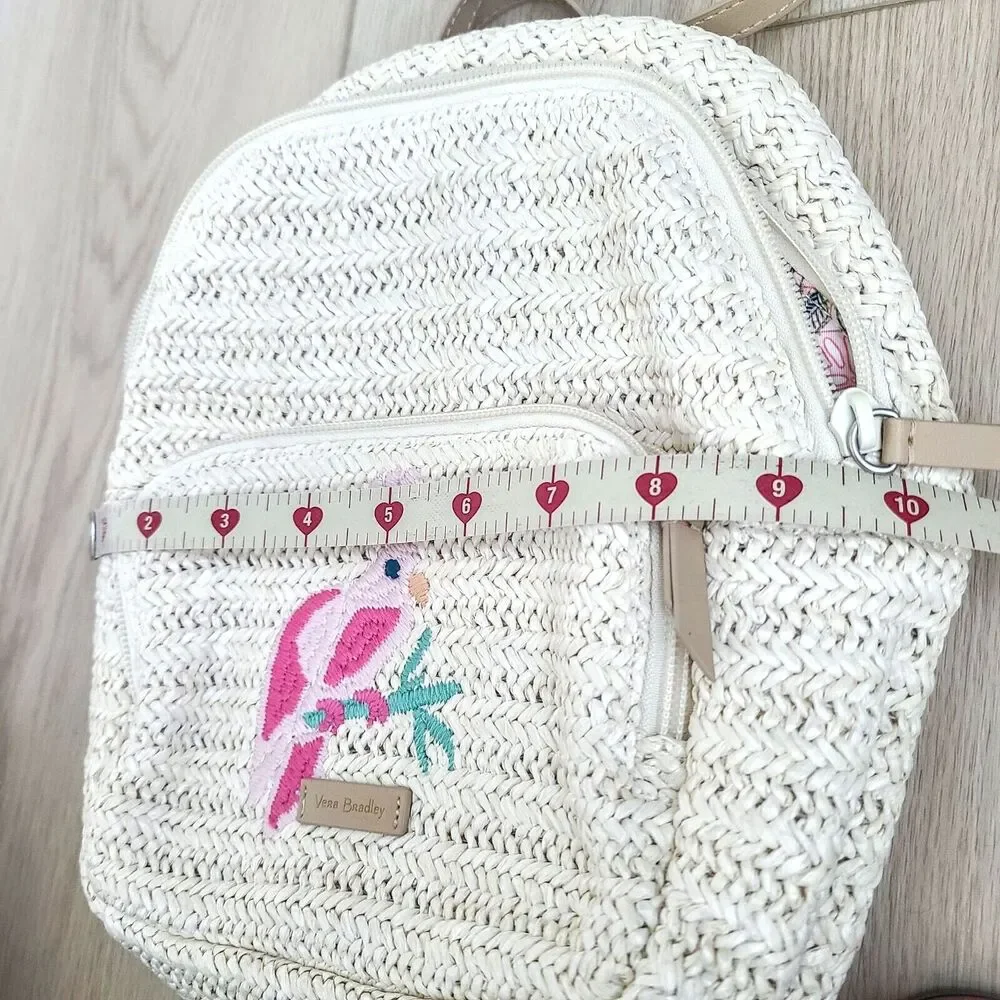 Vera Bradley Straw Mini Convertible Backpack Light‎ Natural Pink Tropical Bird